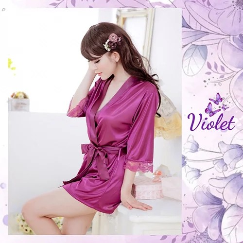 Violet Lingerie Sexy V Neck Kimono Pakain Dalam - Toko Online WhatsApp Murah, Toko Online WA, Toko Online WhatsApp TERMURAH!